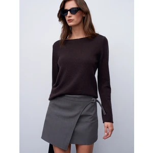 %100 Kaşmir Kayık Yaka Kazak-Kahve M.