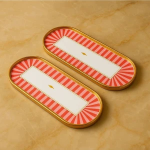 2 Kişilik Gold Sunum Servis Tepsisi Kuş Lovely Birds Desenli Tepsi Dekoratif Oval