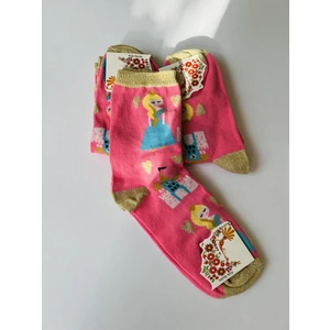 Kız Çocuk Prenses Desenli Çorap 3'lü Pembe Renk