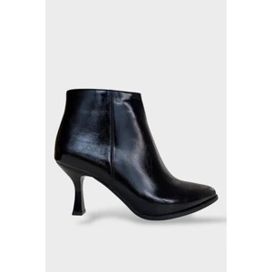 Topuklu Fermuarlı Kadın Bot (8 Cm) Siyah - Siyah