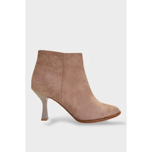 Topuklu Fermuarlı Kadın Bot (8 Cm) Vizon