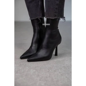 Dabab Shoes Kadın Marya Siyah Streç Cilt Yandan Fermuar Sivri Burun Ince Topuklu Bot