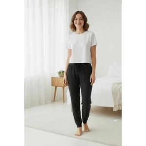 %100 Pamuk Süprem Kadın Pijama Altı Cepli Rahat Kalıp Manşet Paça Lastkli Ipli Terletmez Esnek Siyah