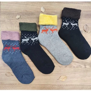 4 Çift Kadın Kıvrık Havlu Kışlık Çorap Desenli Pamuklu Çorap