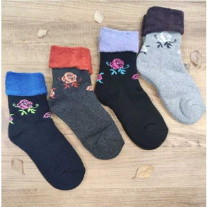 4 Çift Kadın Kıvrık Havlu Kışlık Çorap Desenli Pamuklu Çorap