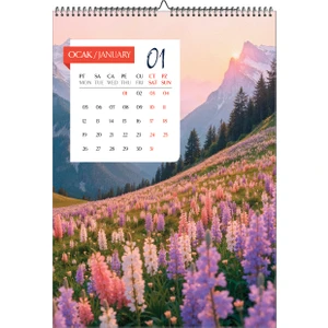 2026 Inkjet Fotoğraf Kağıdına Baskılı A3 Ebatlı Manzaralı Duvar Takvimi