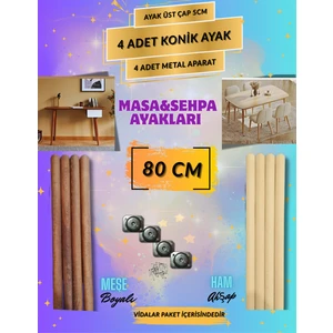 Orçin Ahşap 80 cm Ham-Meşe Boyalı Konik Masa Ayakları