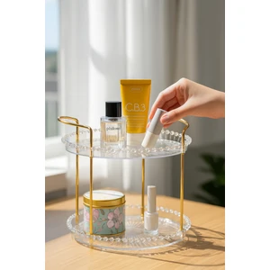 S & T Home Altın Detaylı 2 Katlı Akrilik Organizer – Makyaj ve Takı Düzenleyici
