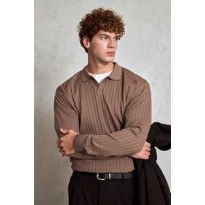 Erkek Polo Yaka Fitilli Oversize Triko Kazak