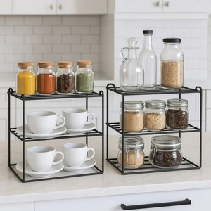 Erd & Ema Home Paslanmaz Siyah 2 Adet 3 Katlı Tabaklık Dolap Içi Düzenleyici Organizer Tabak Bardak Baharatlık