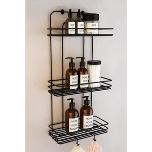 Erd & Ema Home Ömür Boyu Paslanmaz Yapışkanlı Düz Banyo Düzenleyici Şampuanlık Duş Rafı Siyah 2 Adet Liflik