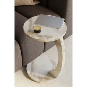 Eda Hacıoğlu Edam Bedding Group Tekerlekli C Tasarım Beyaz Mermer Yan Sehpa Modern Hareketli Orta Sehpa Salon ve Oturma Odası Masası