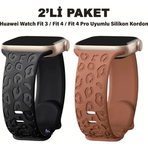 Huawei Watch Fit 3 / Fit 4 / Fit 4 Pro Uyumlu Leopar Desenli 2’li Silikon Kordon Seti