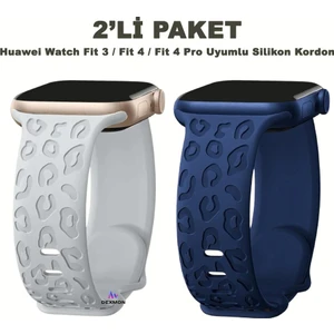 Huawei Watch Fit 3 / Fit 4 / Fit 4 Pro Uyumlu Leopar Desenli 2’li Silikon Kordon Seti