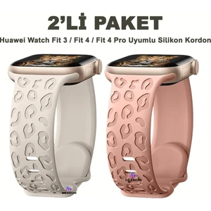 Huawei Watch Fit 3 / Fit 4 / Fit 4 Pro Uyumlu Leopar Desenli 2’li Silikon Kordon Seti