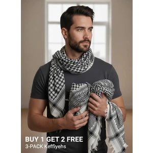 Lot 3lü Kadın Erkek Puşi Filistin Siyah Beyaz Kefiye Model Kare Puşi