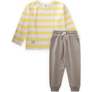 Çizgili Uzun Kollu T-Shırt Takım 2-12 Yaş Bej Sarı Çizgili