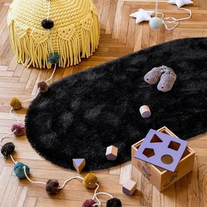 Sere Serpe Yumuşak Modern Peluş Kaymaz Salon Oturma Çocuk Yatak Odası Mutfak Antre Siyah