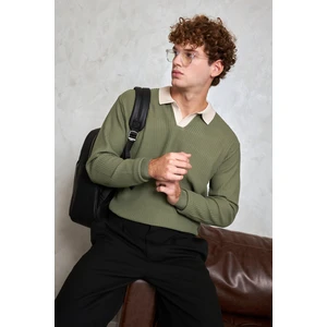 Erkek Polo Yaka Nopeli Oversize Triko Kazak