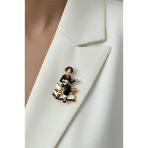 Renkli Öğretmen ve Kitap Temalı Broş (4cm)