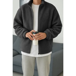 Ghassy Co. Erkek Isı Termal Iç Dış Sherpa Sonbahar Kış Tam Fermuarlı Peluş Polar Sweatshirt