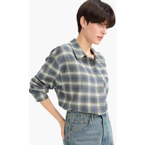 Overshirt Fit Gömlek Yaka Kareli Flanel Uzun Kollu Gömlek