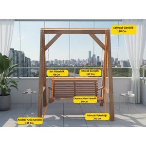 Doğal Çam Ağacından İmal – İki Kişilik Ahşap Salıncak (160X200x48x55 Cm)