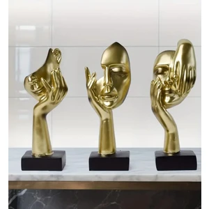 3'lü Altın Soyut Yüz Biblo Heykel Dekoratif Obje