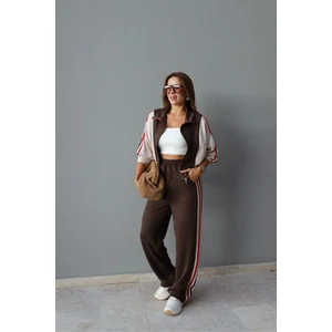 Purple By Banu Kahve Yan Şerit Detay Ceket Eşofman Takım