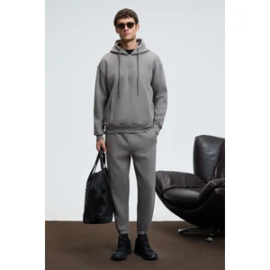 ANSEL Erkek Lastikli Dar Paça Üç Cepli Yumuşacık Organik Pamuklu Koyu Gri Eşofman Altı