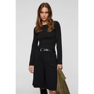 MURILYO Kadın Esnek Ve Yumuşak Kumaşlı Geniş Kol Ucu Geniş Kayık Yakalı Siyah Bluz