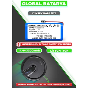 Global Batarya Anker Eufy Robovac 35C Uyumlu Robot Süpürge Bataryası 14.4v 3200mAh Li-ion Pil (Yüksek Kapasite)