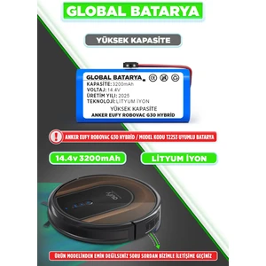 Global Batarya Anker Eufy Robovac G30 Hybrid Uyumlu Akıllı Robot Süpürge Bataryası 14.4V 3200mAh Li-ion Pil (Yüksek Kapasite)