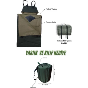 Haki Uyku Tulumu(-20 Derece) Su GEÇIRMEZ(215×75 Cm) 220 gr ELYAF/180 gr Polar Kamp&deprem