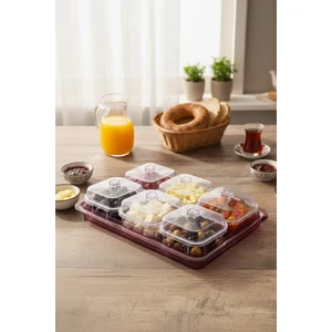 EW's Kitchenware Akrilik Mürdüm 6’lı Kapaklı Kahvaltılık Kahvaltı Seti & Saklama Kabı (Cam Değildir)