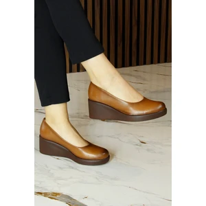 Erkan Saçmacı Mabel Taba Hakiki Dana Derisi Yuvarlak Burun Dolgu Topuklu Günlük Ayakkabı