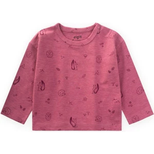 Uzun Kollu Desenli T-Shırt 0-3 Yaş Mürdüm