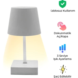 BOOD BB-16 Dokunmatik Masa Lambası | Şarjlı & Ayarlanabilir Işık Seviyesi, Modern Alüminyum Tasarım