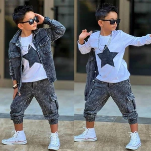 Erkek Çocuk Kot Görünümlü 3’lü Takım – Yıldız Desenli Tişört, Gömlek ve Pantolon 2060 S