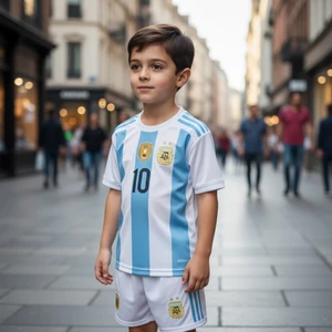 Bite Nose Arjantin Milli Takım Messi Çocuk Beyaz Şortlu T-Shirt Halı Saha  Forması