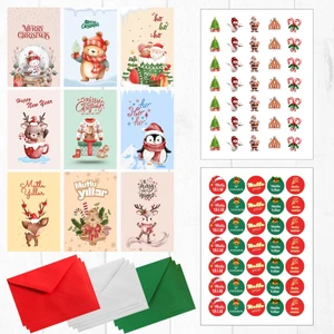 20 Parça Yılbaşı Kartpostal, Zarf ve Sticker Seti (9 Adet Kartpostal, 9 Adet Zarf, 2 Sayfa Sticker)