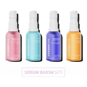 Cream Co. Cilt Bakım Serum Seti – Hyalüronik Asit, Peptit, Vitamin C ve AHA ile Dolgunlaştırıcı, Yenileyici, Yatıştırıcı Vegan Formül, 4×30 ml