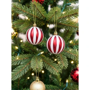Parti Adresi Yılbaşı Ağaç Süsü Kırmızı-Beyaz Dilim Desenli 6 cm 2'li