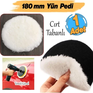 ( 1 Adet ) Yün Ped Ø 180 mm Pasta Cila Polisaj Süngeri Cırt Tabanlı Kuzu Postu Yünü Keçesi Parlatma