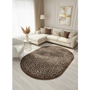 Leopar Desenli Oval Lateks Deri Halı