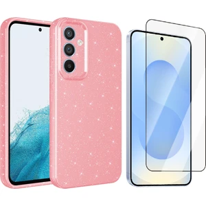 Samsung Galaxy S24 FE Kılıf Kamera Korumalı Simli Lüks Zore Koton Kapak + Temperli Cam Ekran Koruyucu