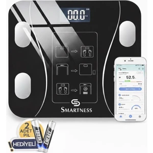 Yağ Ölçer Fonksiyonlu Akıllı Bluetooth Tartı Vücut Analizli Baskül Siyah