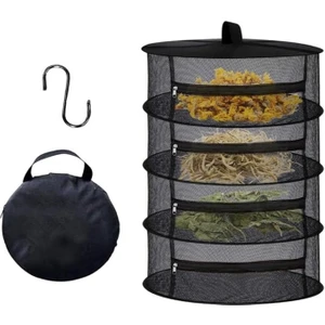 4 Katlı Fermuarlı Meyve Sebze Kurutma Filesi | Katlanabilir Doğal Kurutma Sepeti Siyah