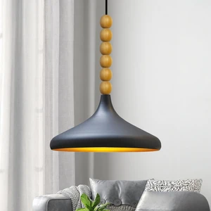 Siyah Ahşap Altı Boncuklu Tekli Avize Sarkıt Salon Mutfak Butik Lamba