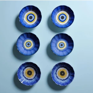 Acem 6'lı Nazarı Çay Tabağı Seti Karma